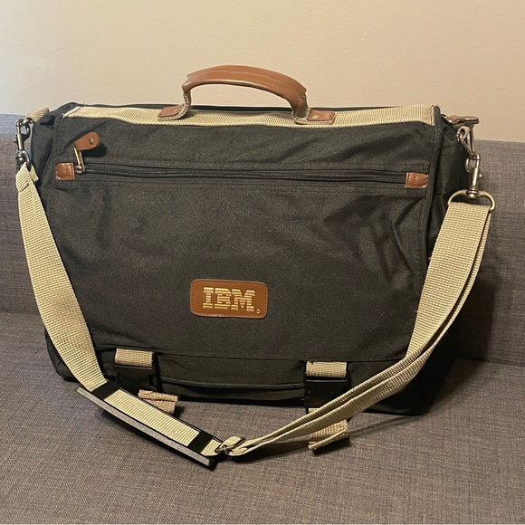 Vintage IBM Black Canvas Shoulder Messenger Laptop Computer Bag EUC - Picture 1 of 9